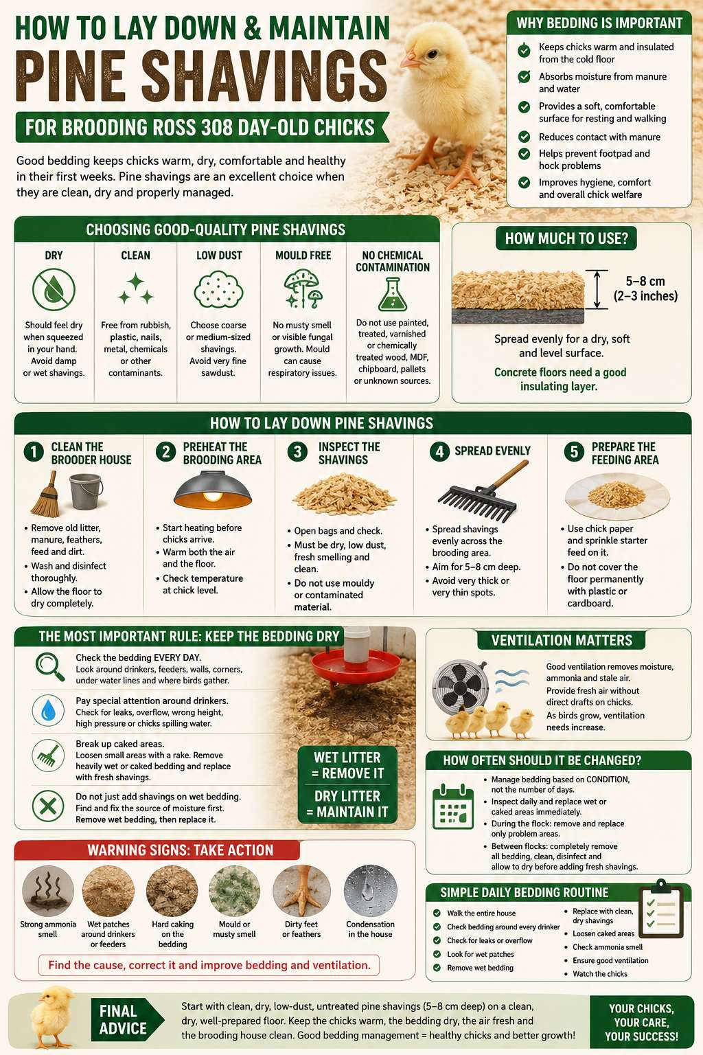 How to Prepare and Maintain Pine Shavings for Brooding Ross 308 Day-Old Chicks